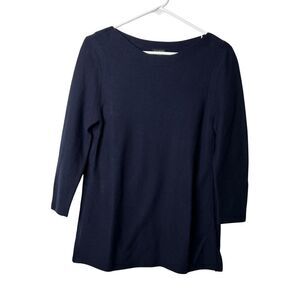 Talbots Boat Neck Knit Sweater Navy Blue 3/4 Sleeve Womens Small